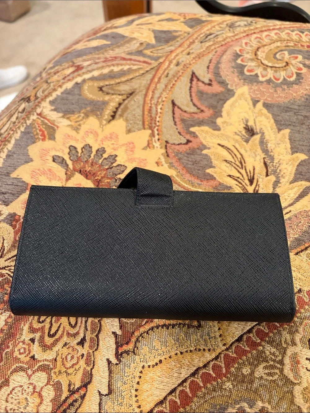Prada Black Saffiano Leather Snap Wallet with Gold Logo